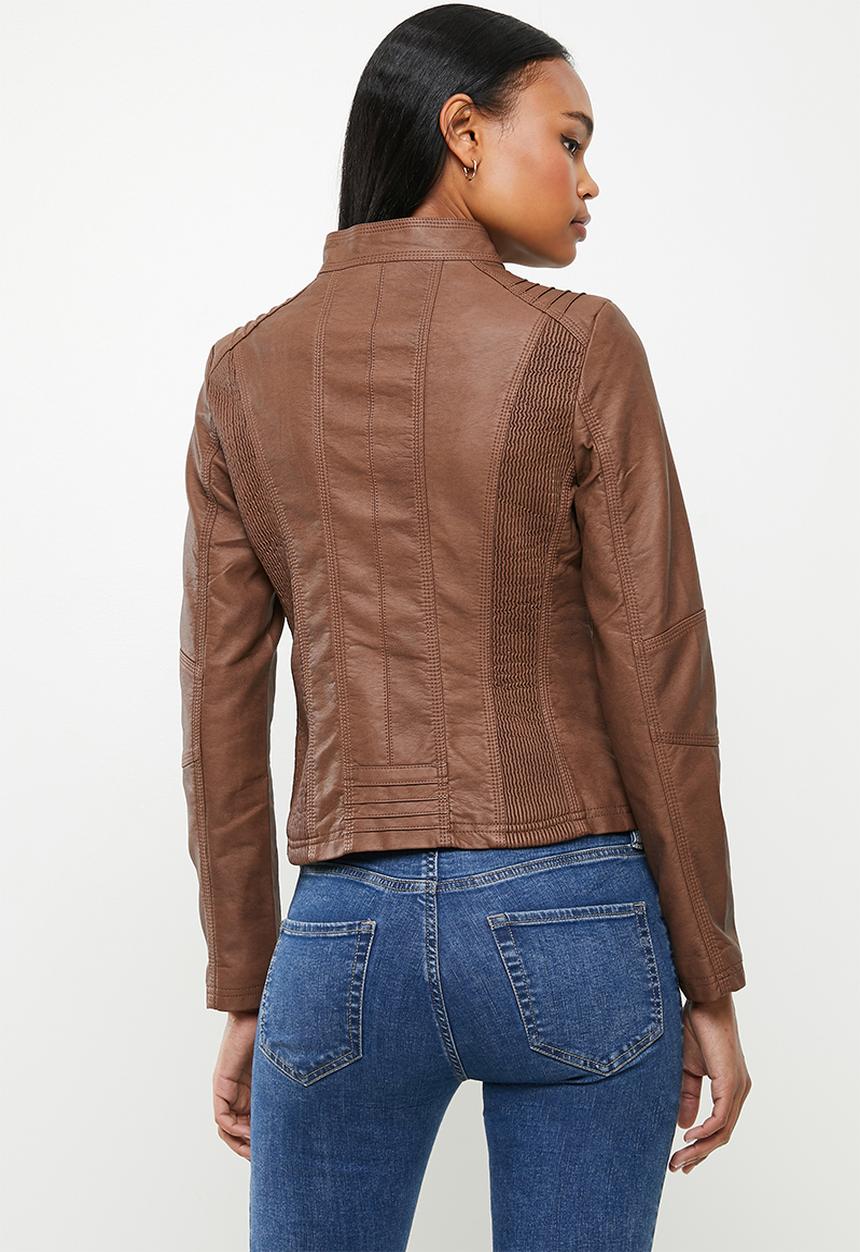 Stella Morgan - Zip front faux leather jacket - tan