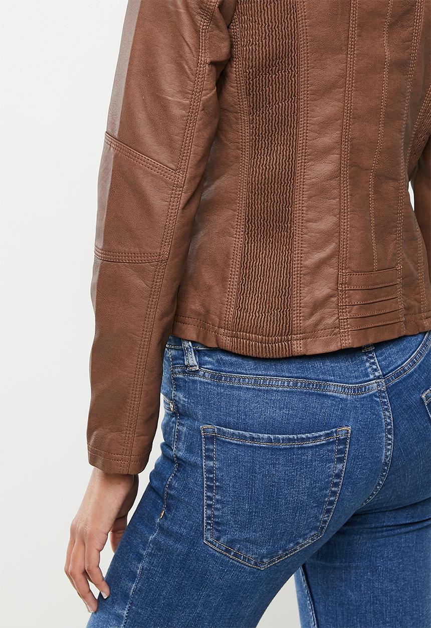 Stella Morgan - Zip front faux leather jacket - tan