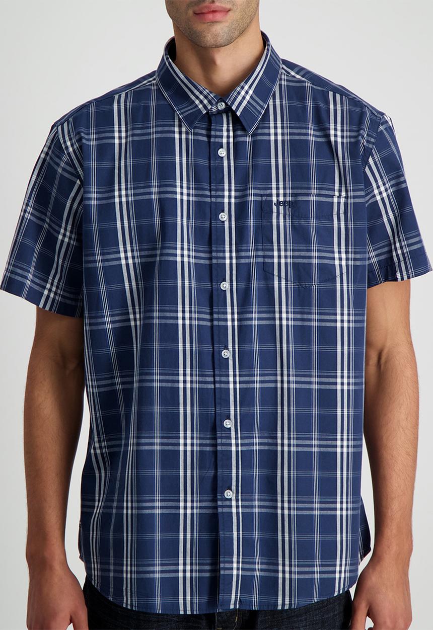 JEEP - Ss yd check shirt-navy/white-jeep - navy/white-jeep