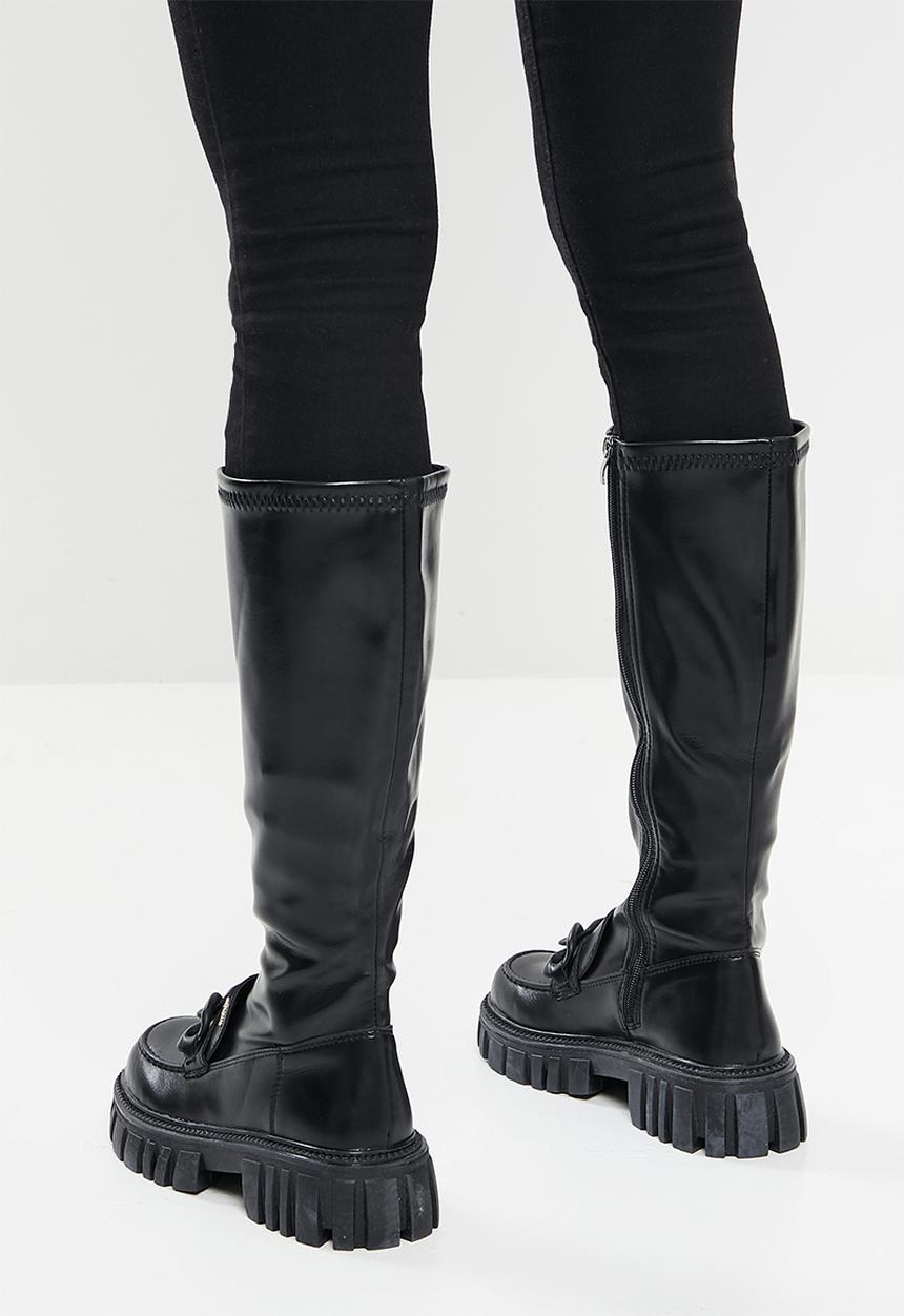 Plum - Raven chunky knee high boot - black