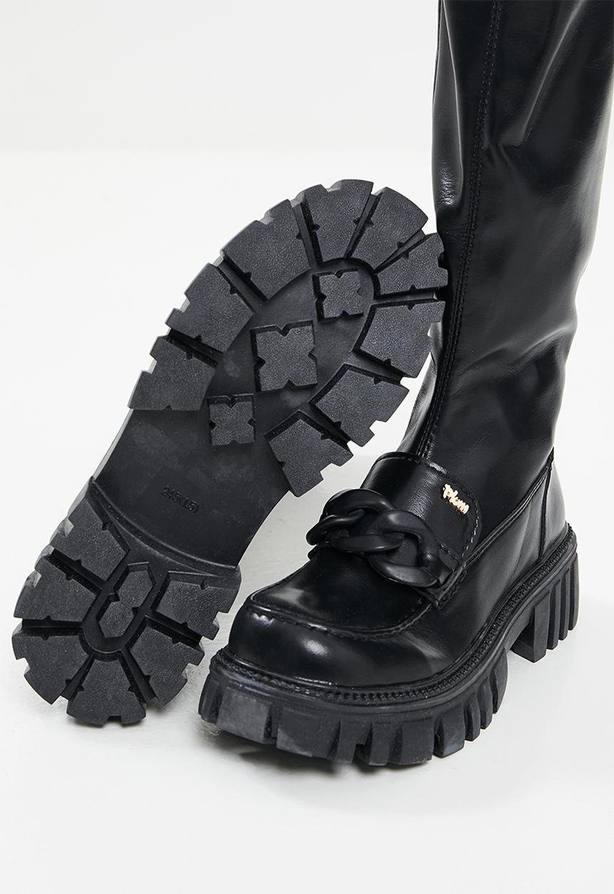 Plum - Raven chunky knee high boot - black