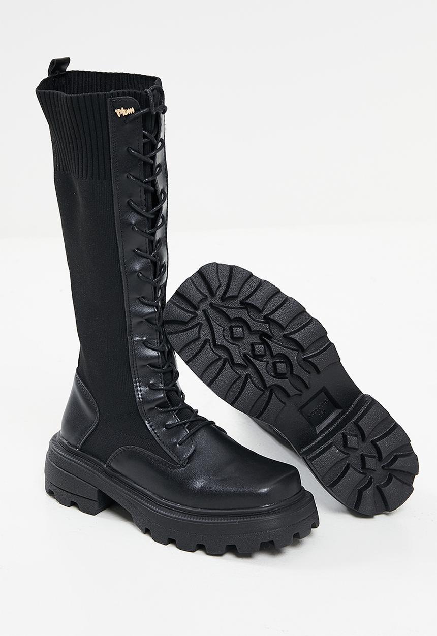 Plum - Nolte lace-up combat boot - black