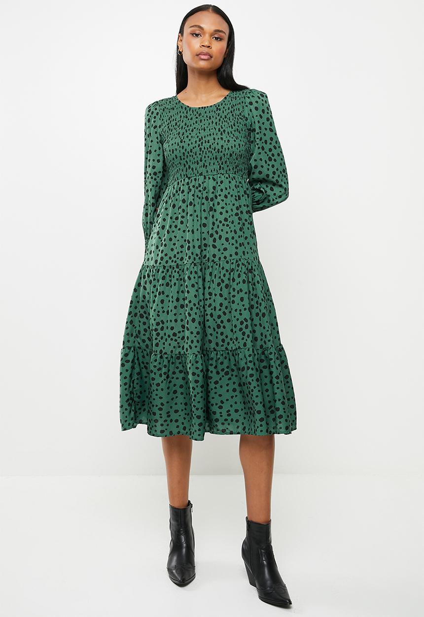 Stella Morgan - Long sleeve shirring smock dress - green