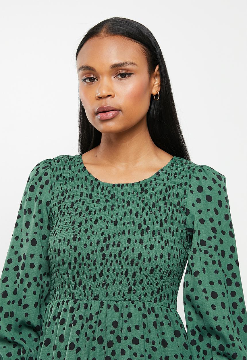 Stella Morgan - Long sleeve shirring smock dress - green