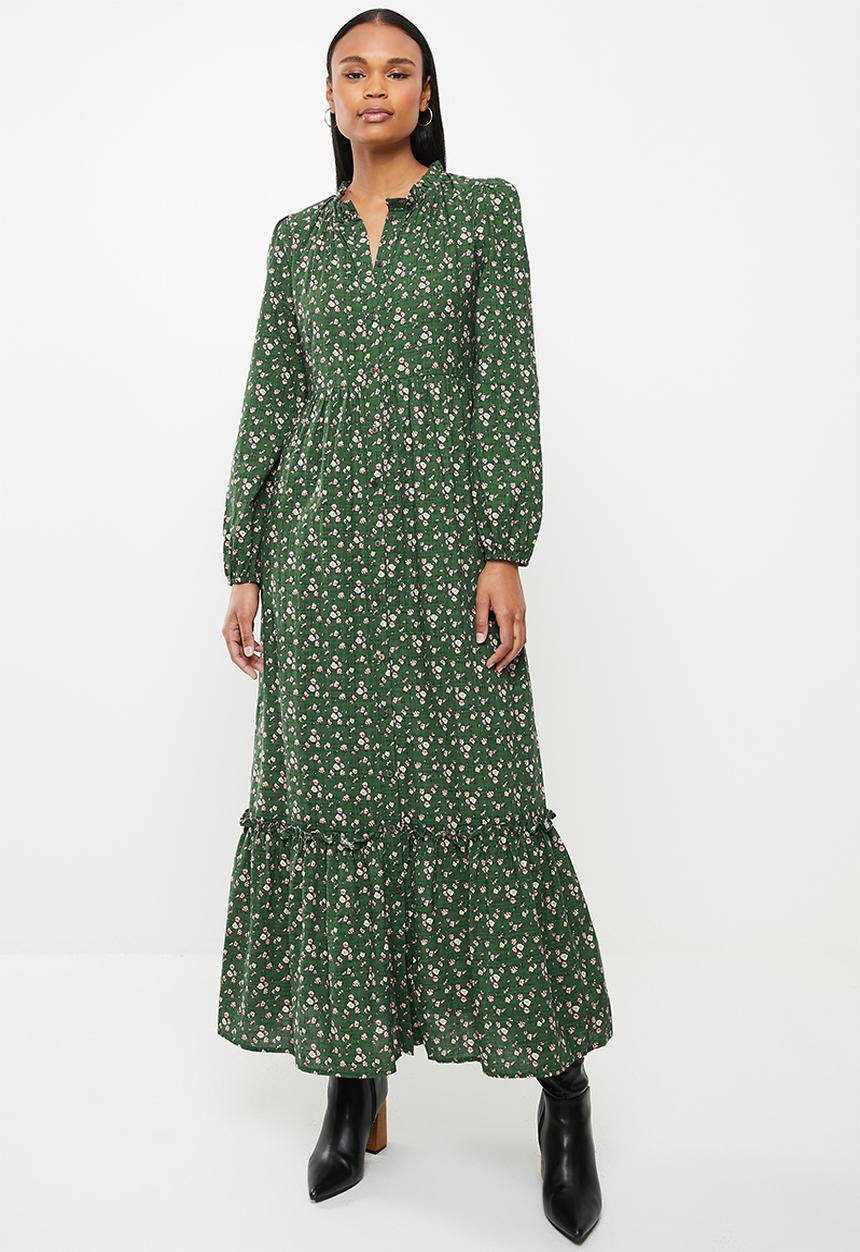 Stella Morgan - Long sleeve printed tiered smock dress - green