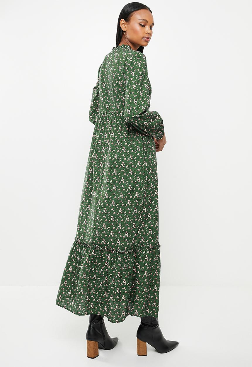 Stella Morgan - Long sleeve printed tiered smock dress - green