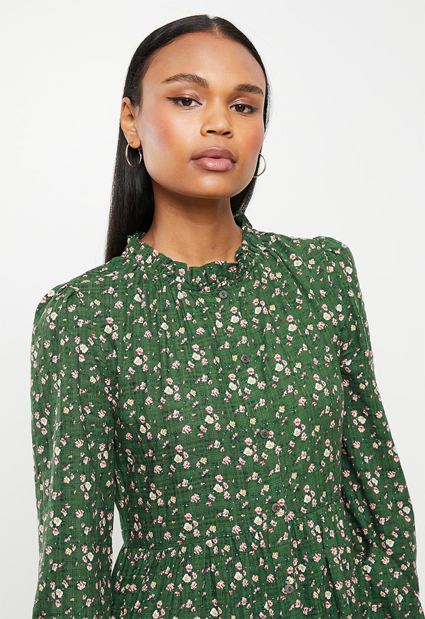 Stella Morgan - Long sleeve printed tiered smock dress - green
