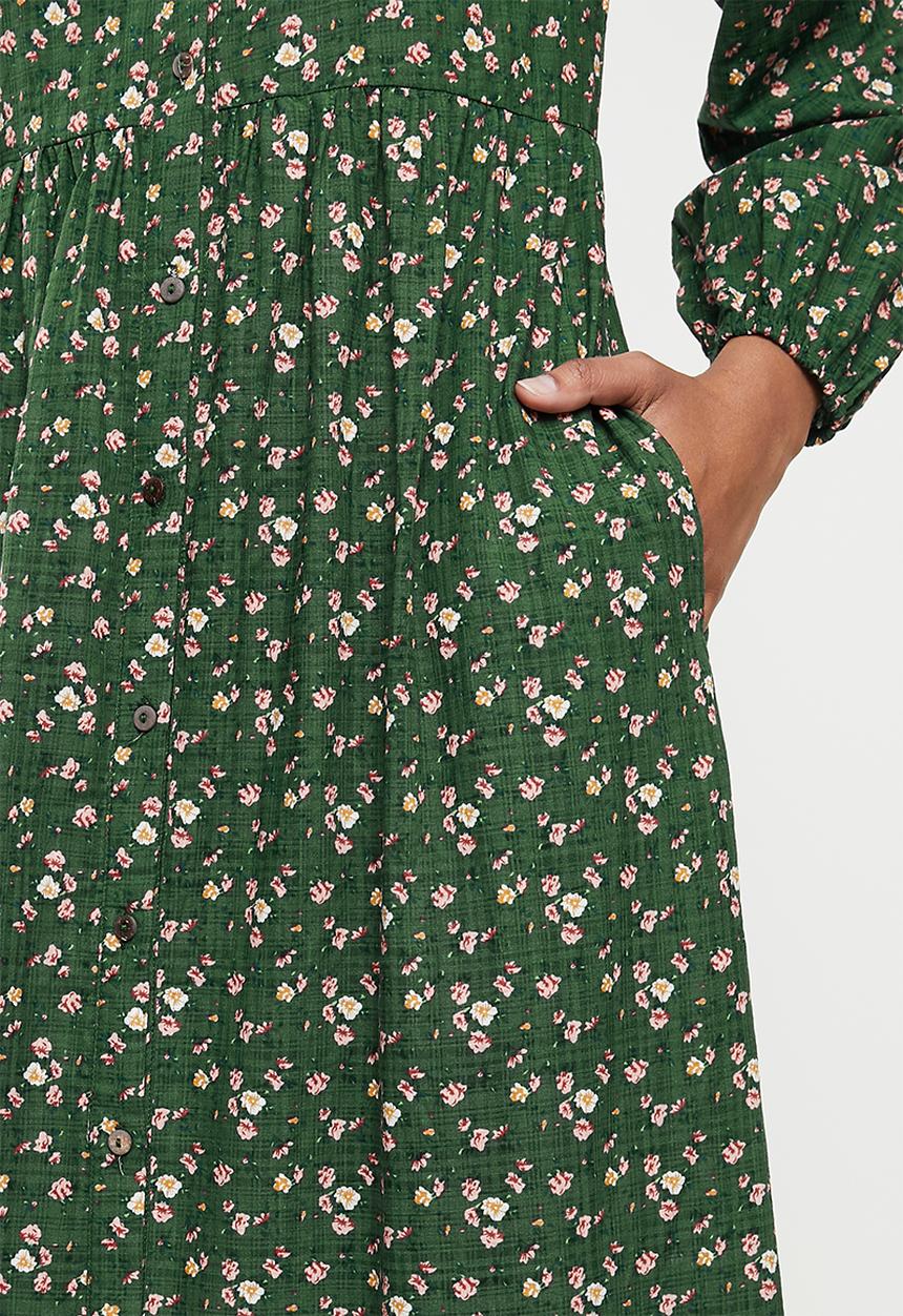 Stella Morgan - Long sleeve printed tiered smock dress - green