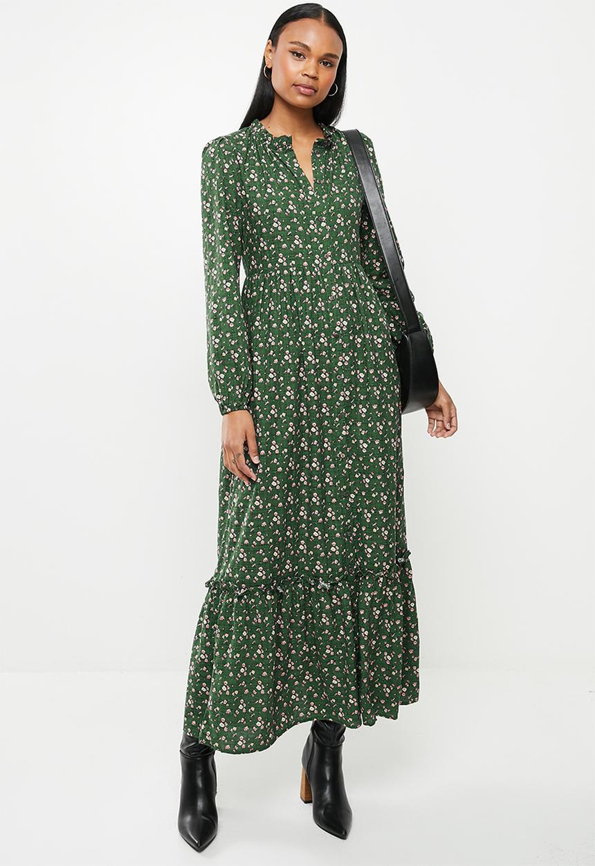 Stella Morgan - Long sleeve printed tiered smock dress - green