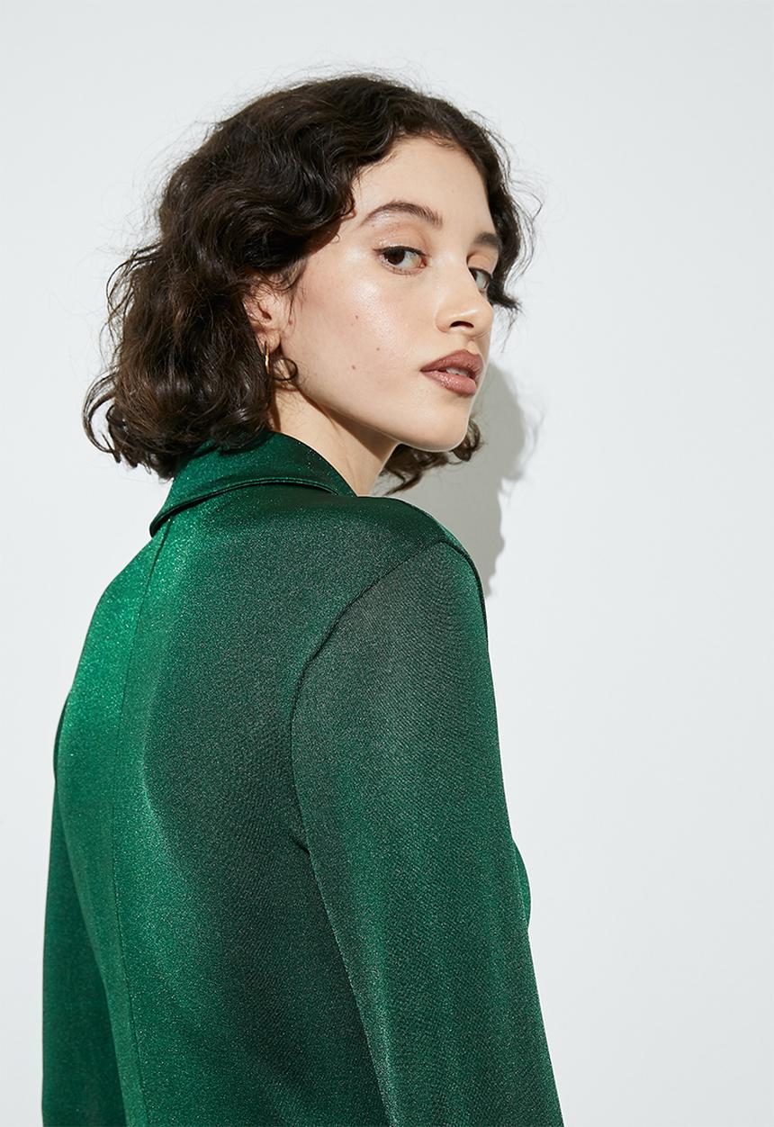 VELVET - Ruched detail mini knit shirt dress - emerald