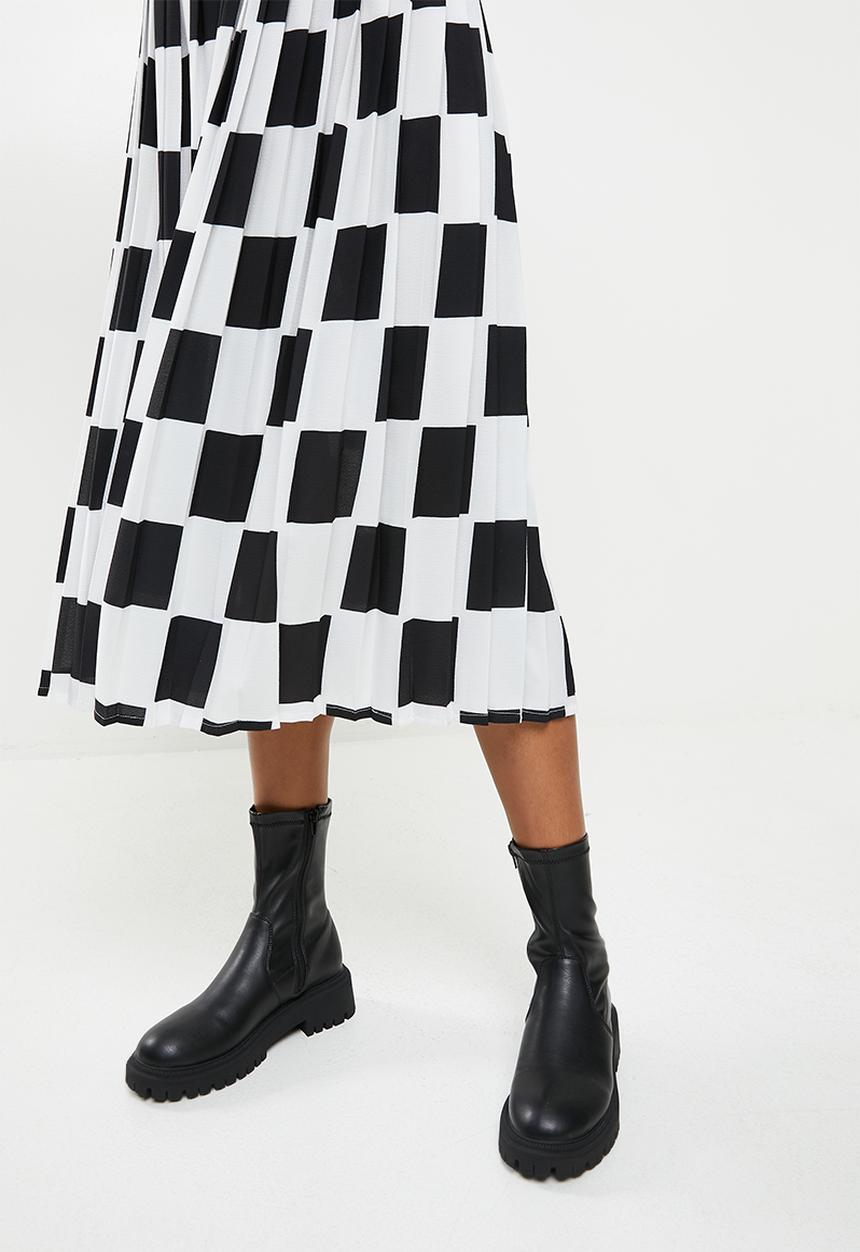 Me&B - Check print skirt - black & white