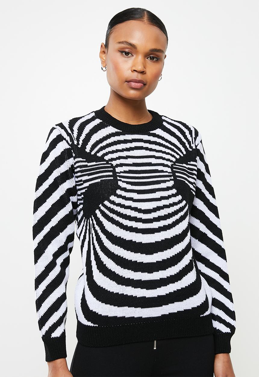 Me&B - Geometric print knit pullover - black & white