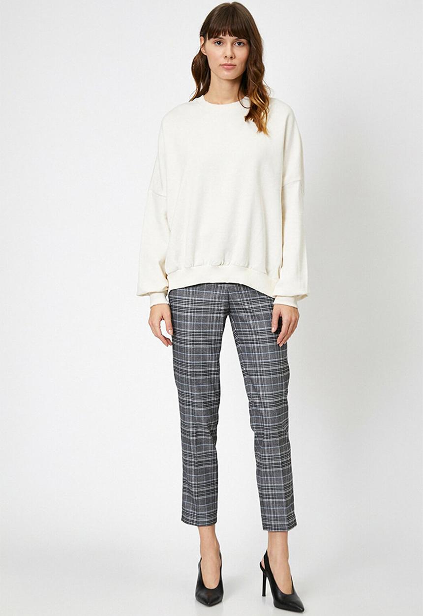 Koton - Medium rise check trousers - black check