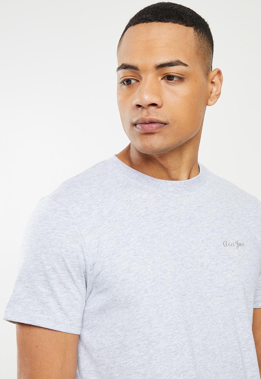 Aca Joe - Small embroidered short sleeve tee - grey melange
