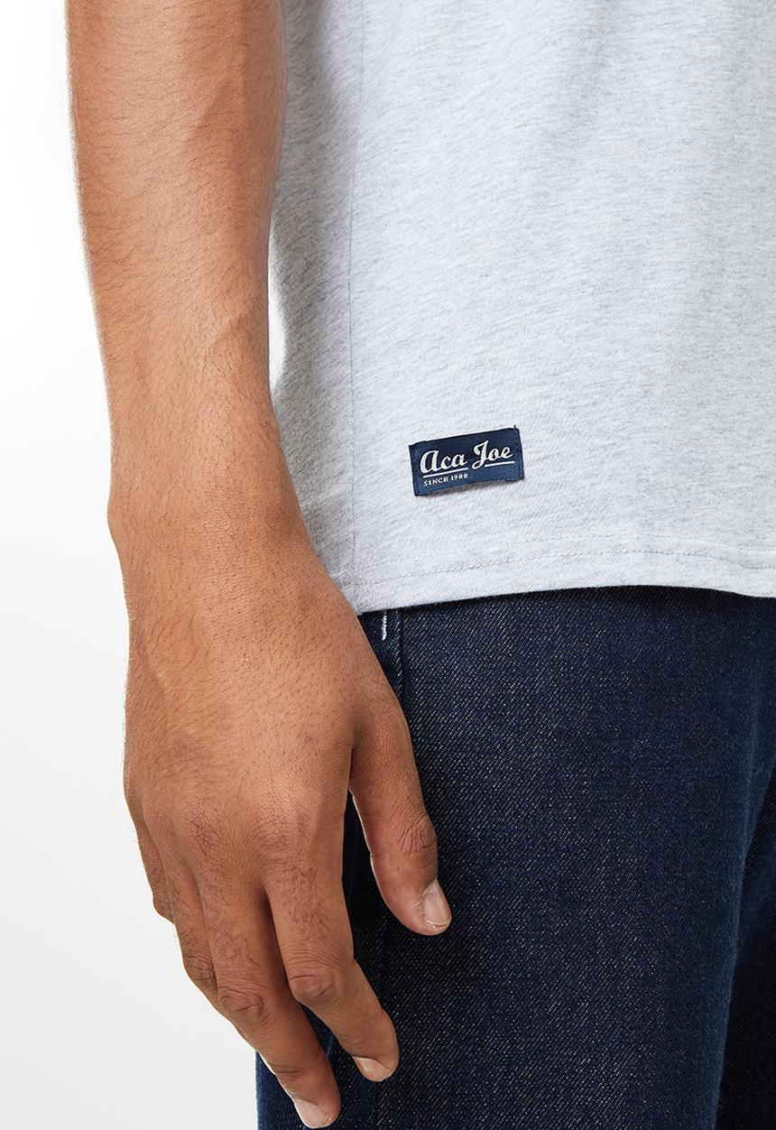 Aca Joe - Small embroidered short sleeve tee - grey melange