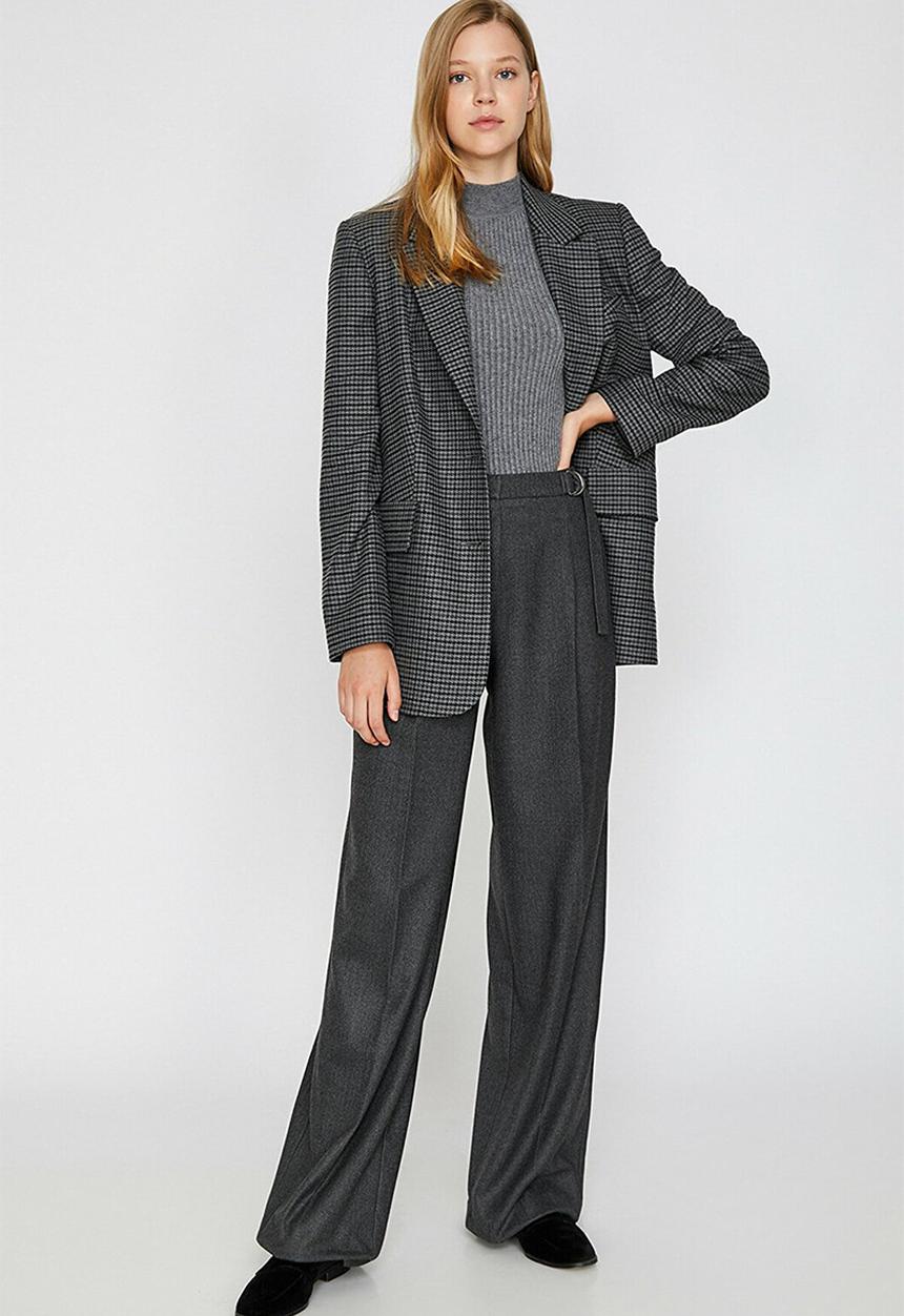 Koton - Medium rise, belt detailed trousers - gray