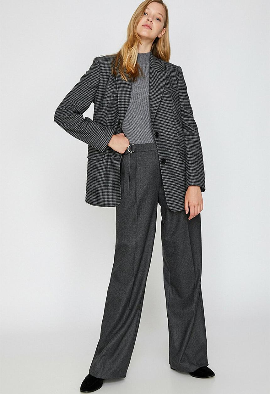 Koton - Medium rise, belt detailed trousers - gray