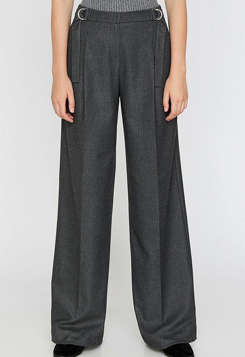 Koton - Medium rise, belt detailed trousers - gray