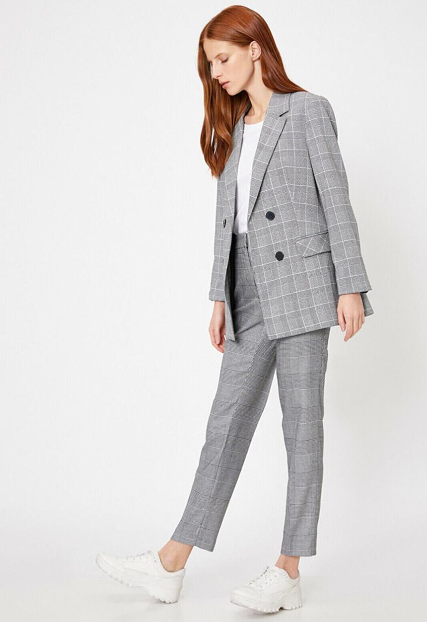 Koton - Medium rise check trousers - grey