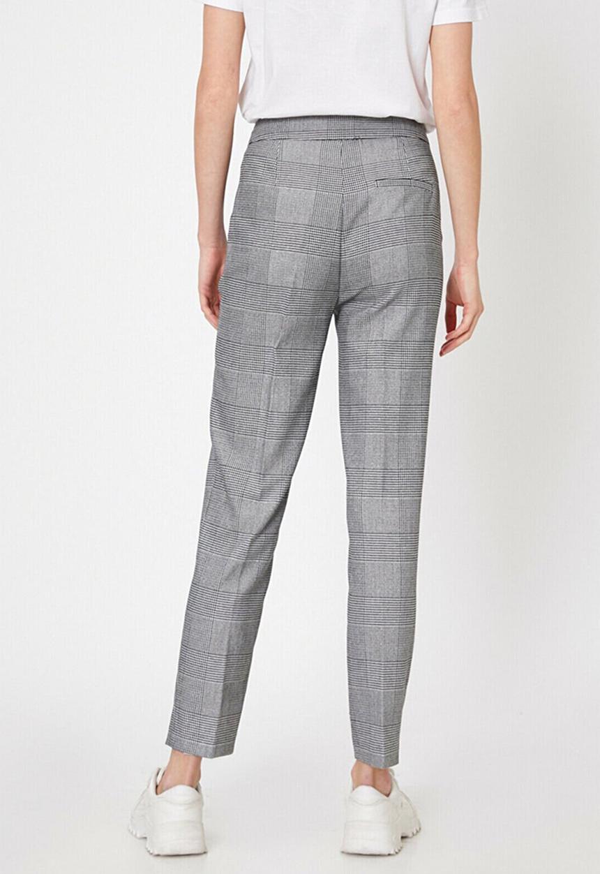 Koton - Medium rise check trousers - grey