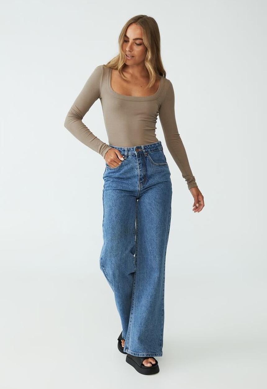 Cotton On - Staple rib scoop neck long sleeve top - rich taupe
