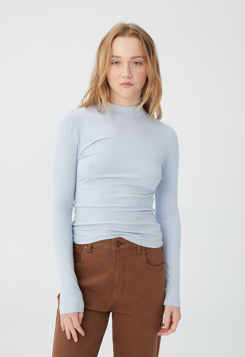 Cotton On - Staple rib mock neck long sleeve top - skyway blue