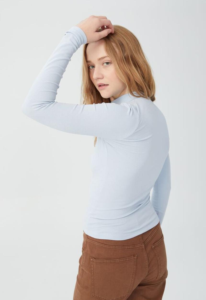 Cotton On - Staple rib mock neck long sleeve top - skyway blue