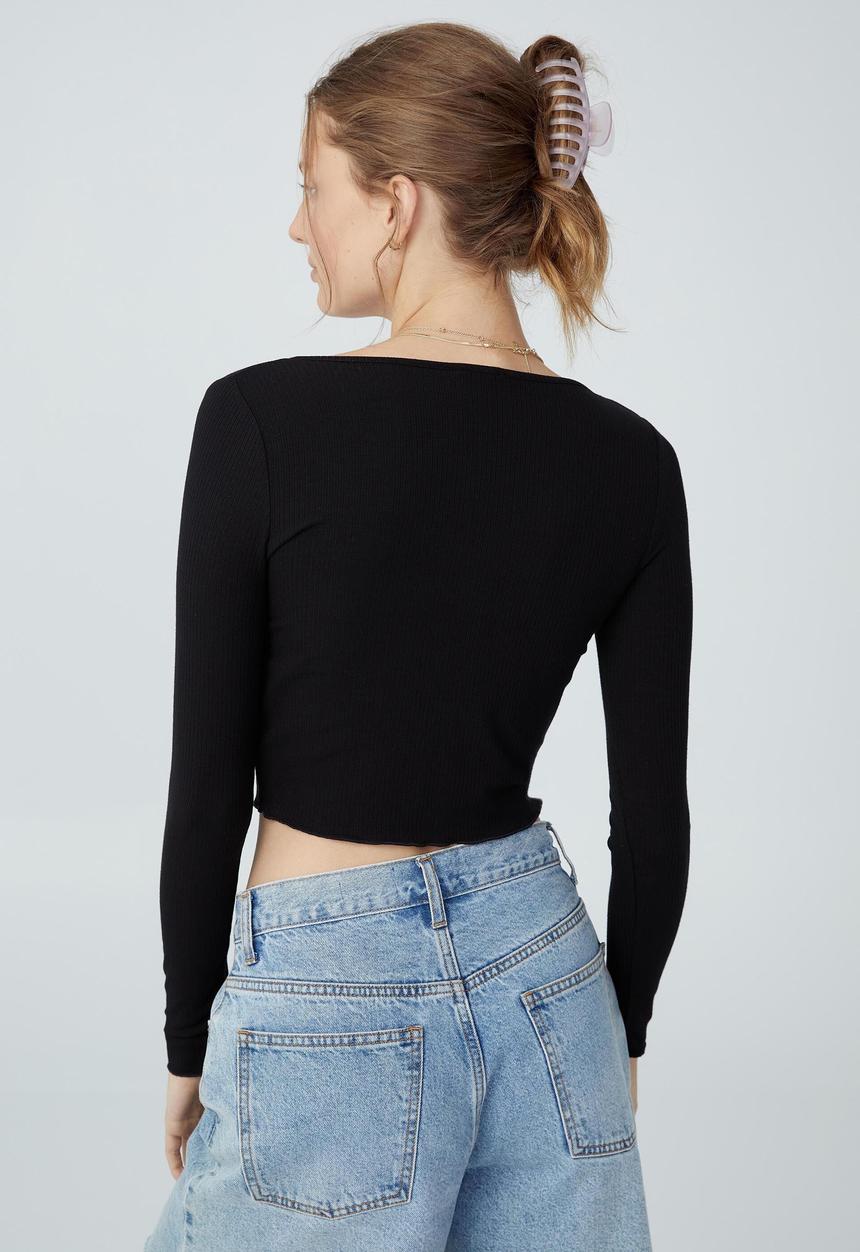 Cotton On - Maggie button up long sleeve cardi - black
