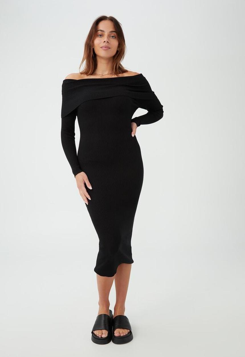 Cotton On - Off the shoulder knit midi dress - black