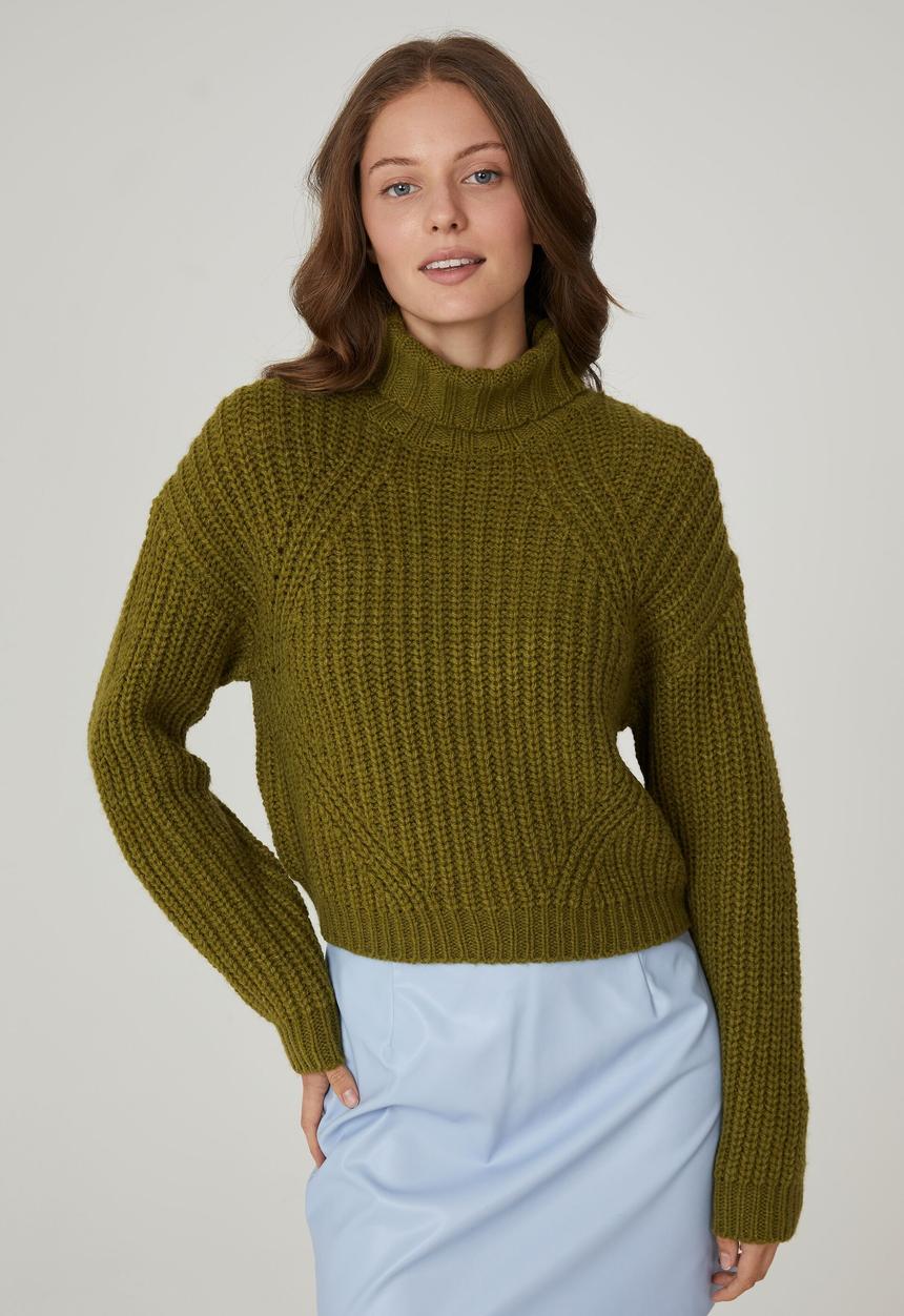 Cotton On - Crop text chunky roll neck - utility green