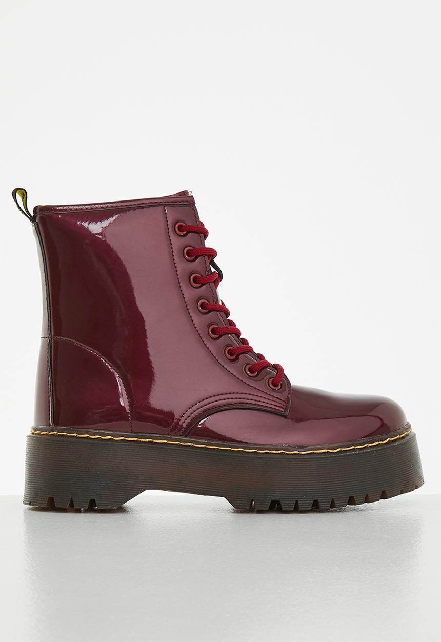 Jada - Flatform chunky lace-up boot - burgundy