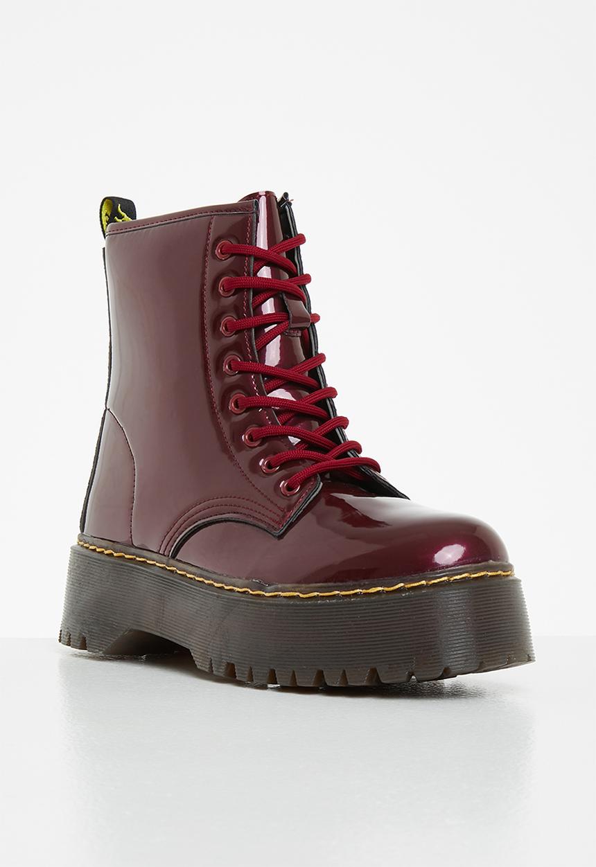 Jada - Flatform chunky lace-up boot - burgundy