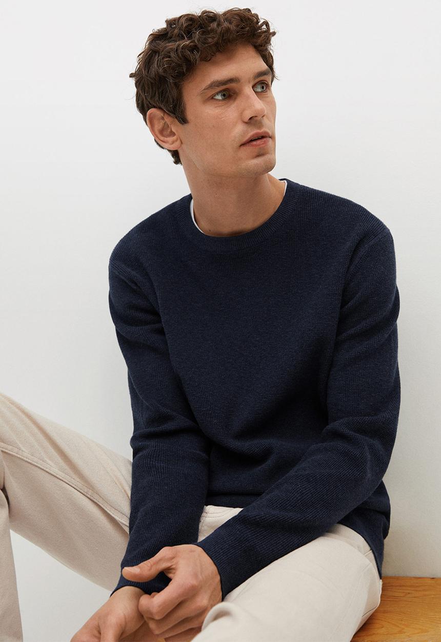 MANGO - Antigua  Structured cotton Knitwear  - navy