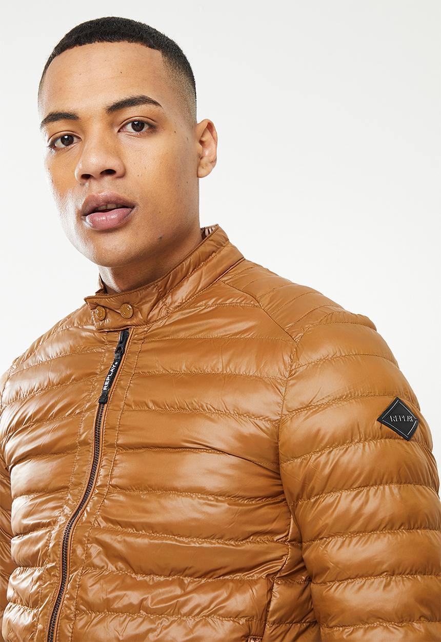 Replay - Puffer biker jacket - brown
