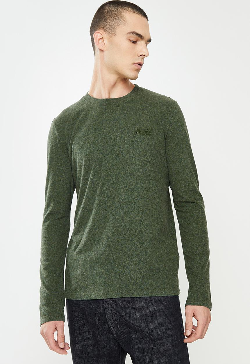 Superdry. - Vintage logo emb long sleeve top - khaki jaspe