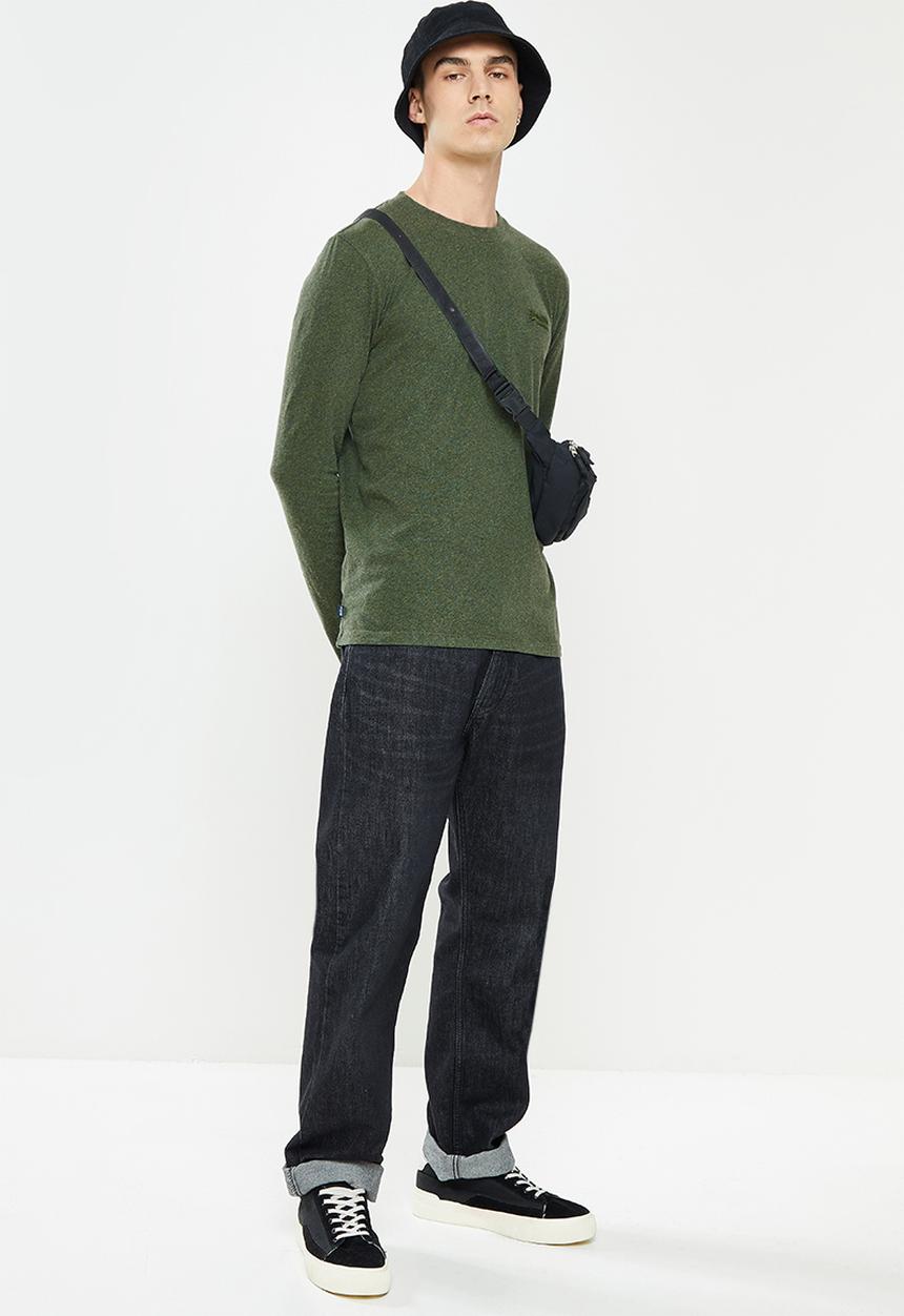Superdry. - Vintage logo emb long sleeve top - khaki jaspe