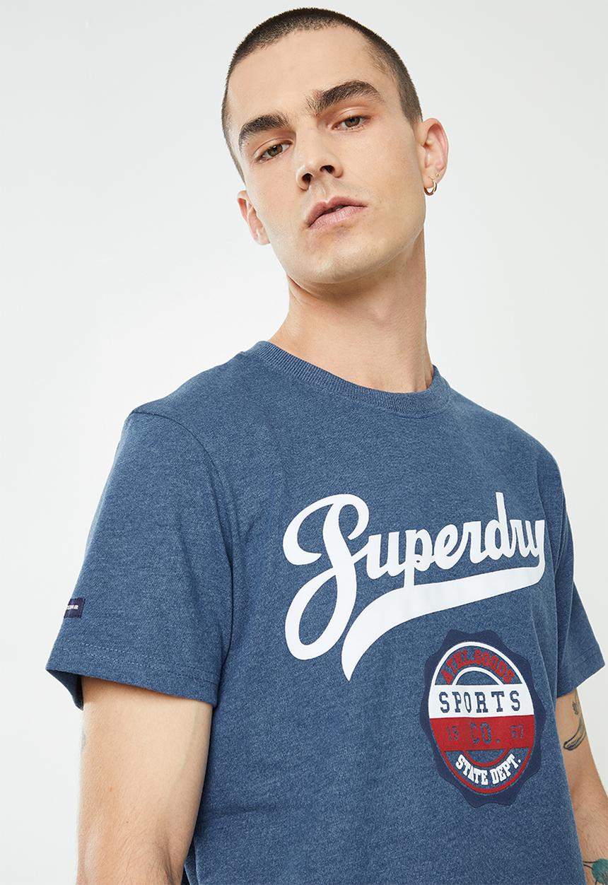Superdry. - Script style col tee - rich blue marl