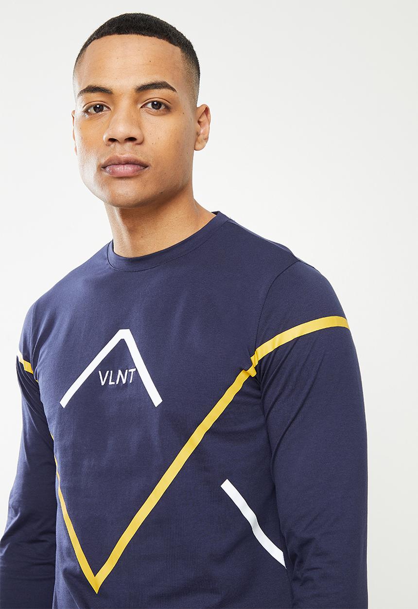 Valenta - Stretch long sleeve reverse v tee - navy