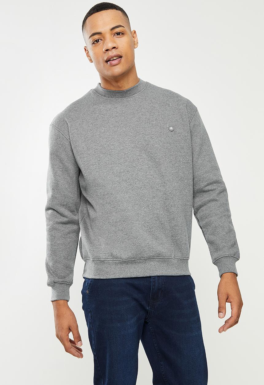 Jonathan D - Isaac brushed fleece crew neck sweatshirt- grey melange
