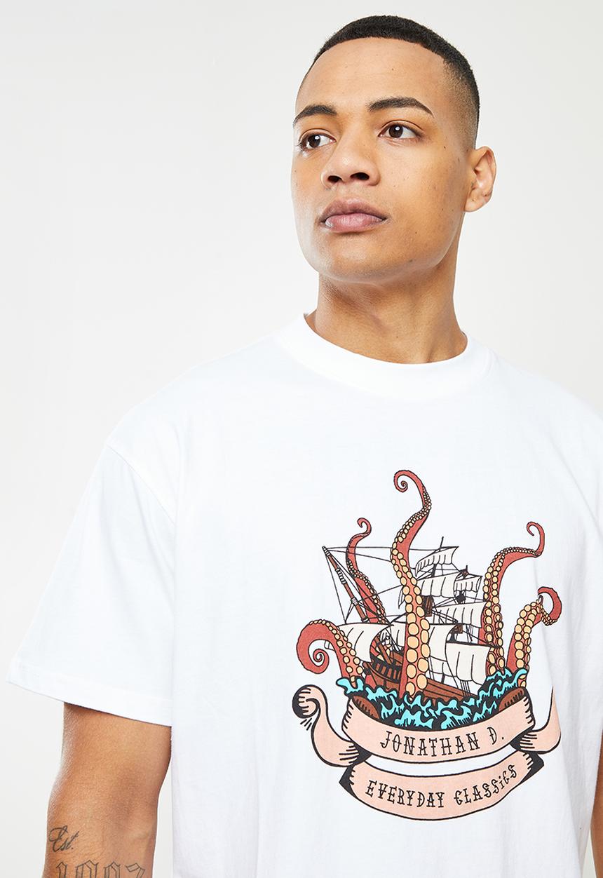 Jonathan D - Davey Oversized SS Printed Tee- White
