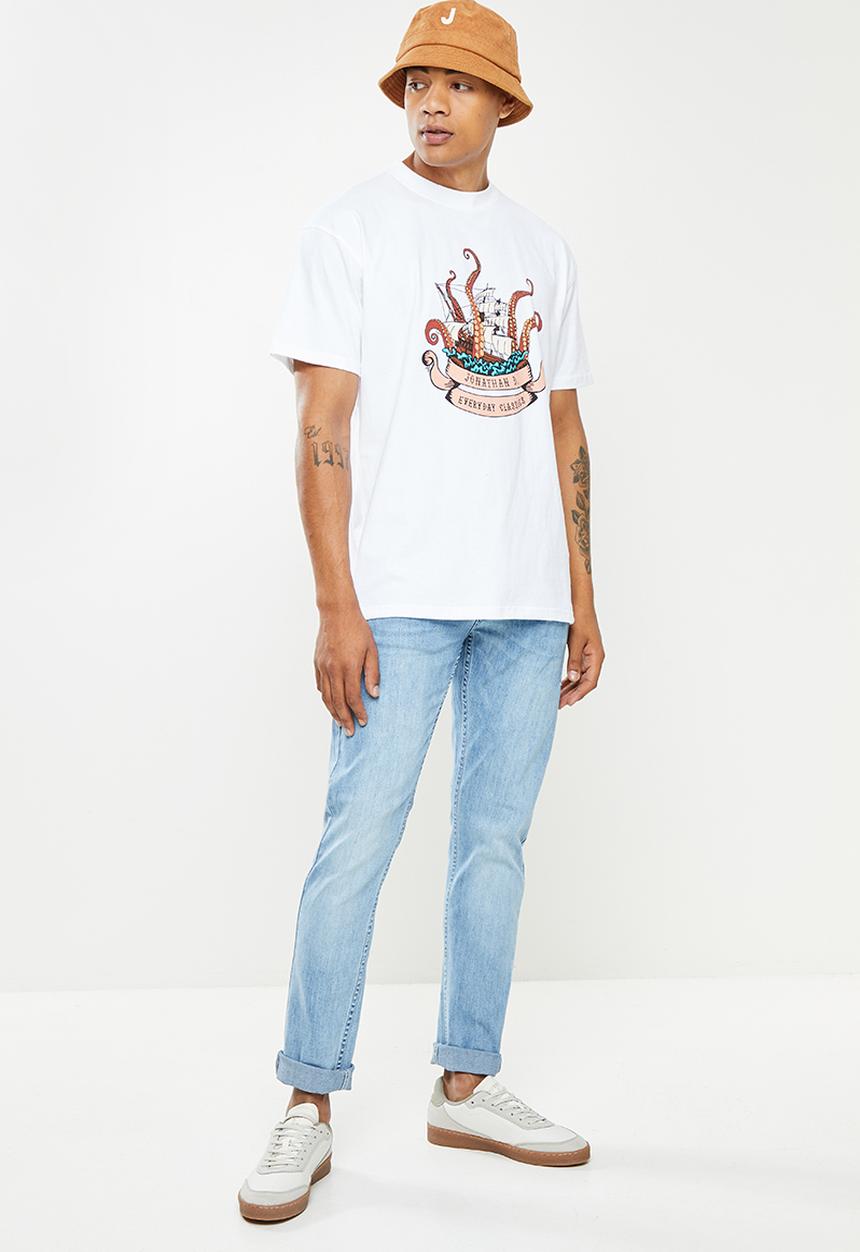 Jonathan D - Davey Oversized SS Printed Tee- White
