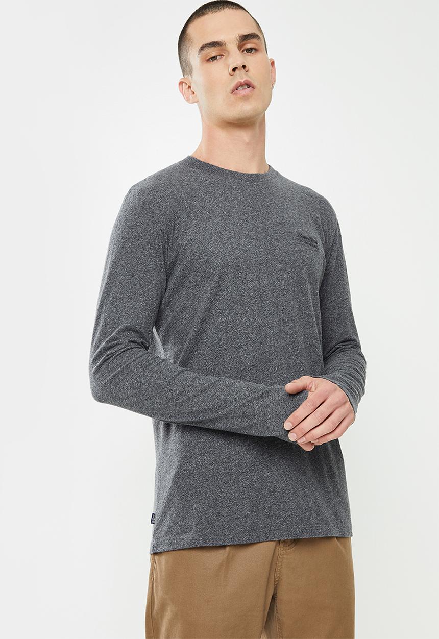Superdry. - Vintage logo emb long sleeve top - grey black twist