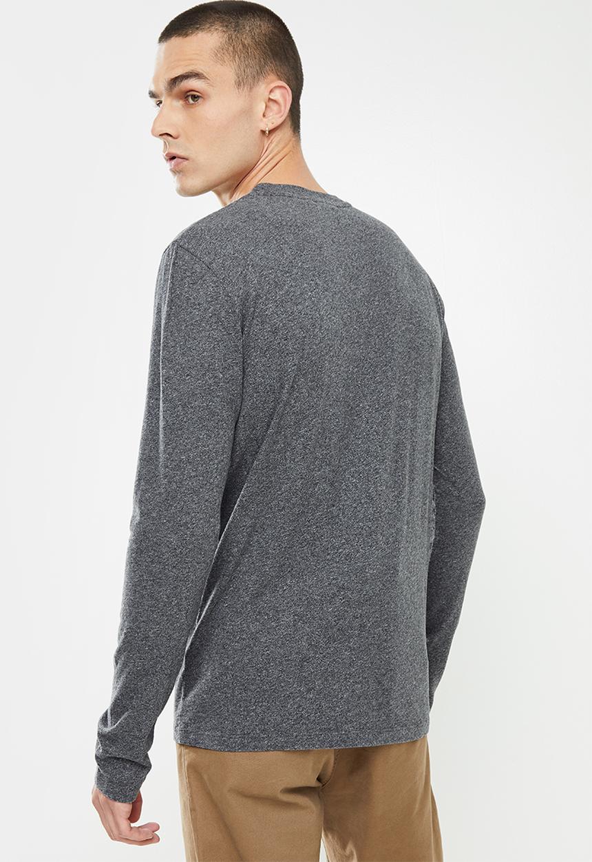 Superdry. - Vintage logo emb long sleeve top - grey black twist