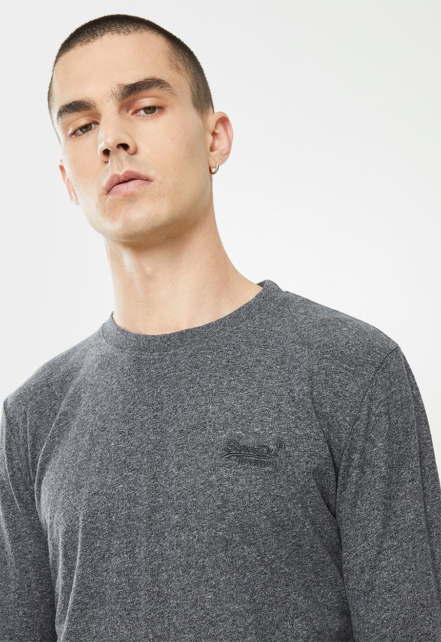Superdry. - Vintage logo emb long sleeve top - grey black twist