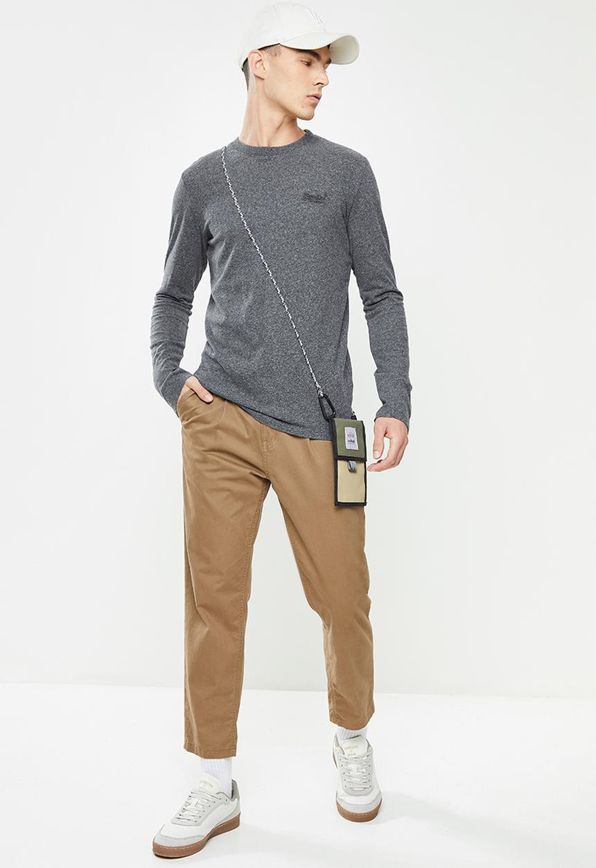 Superdry. - Vintage logo emb long sleeve top - grey black twist