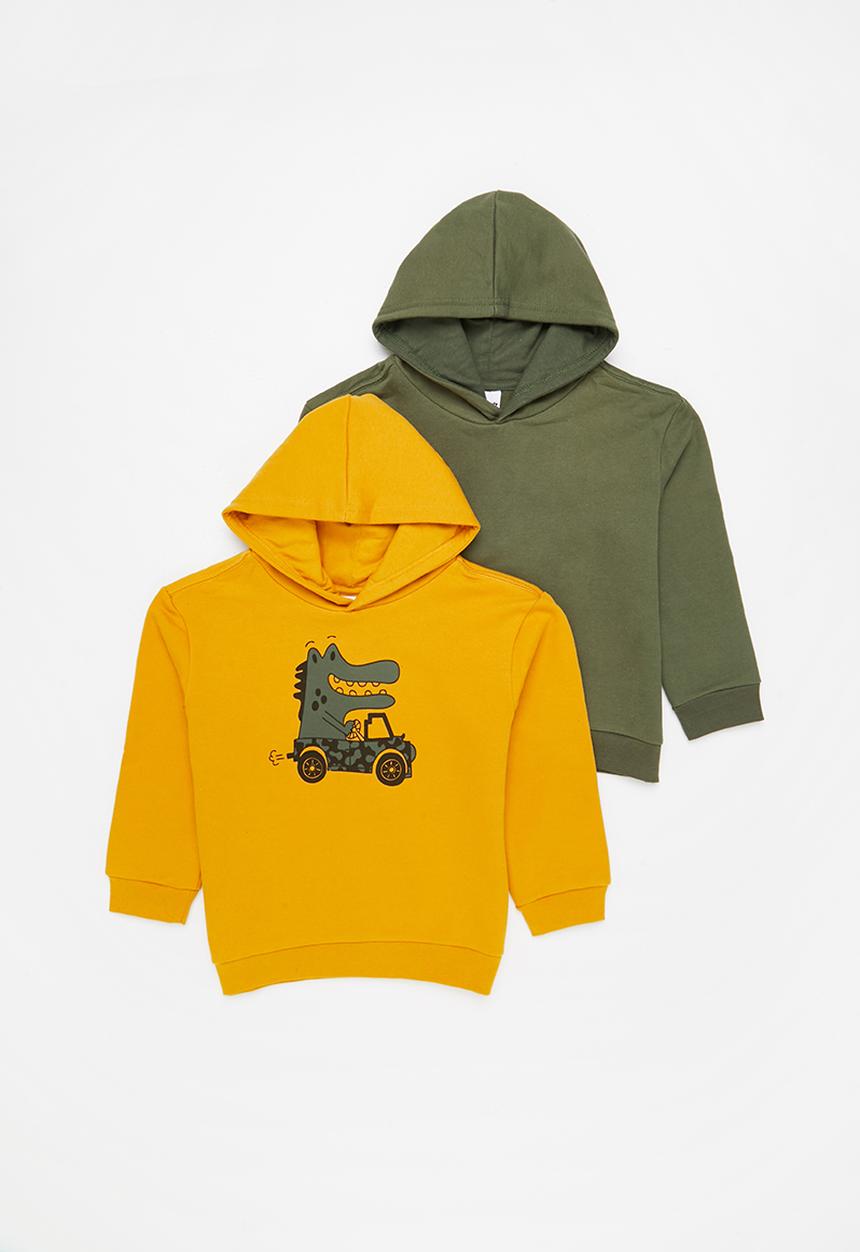 Pop Candy - Boys 2 pack graphic hooded sweatshirt - mustard/olive