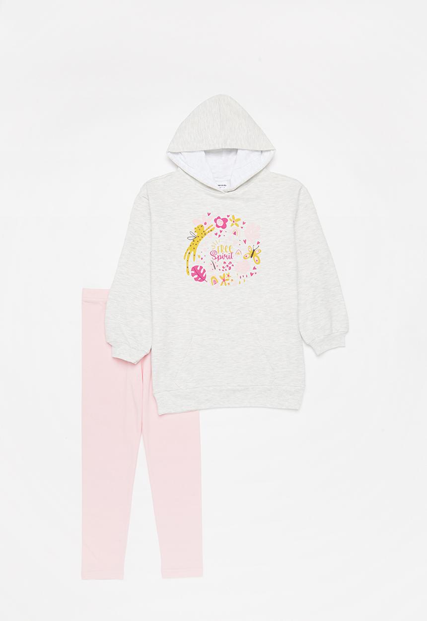 Pop Candy - Longer length hoodie & legging set - pink & grey 