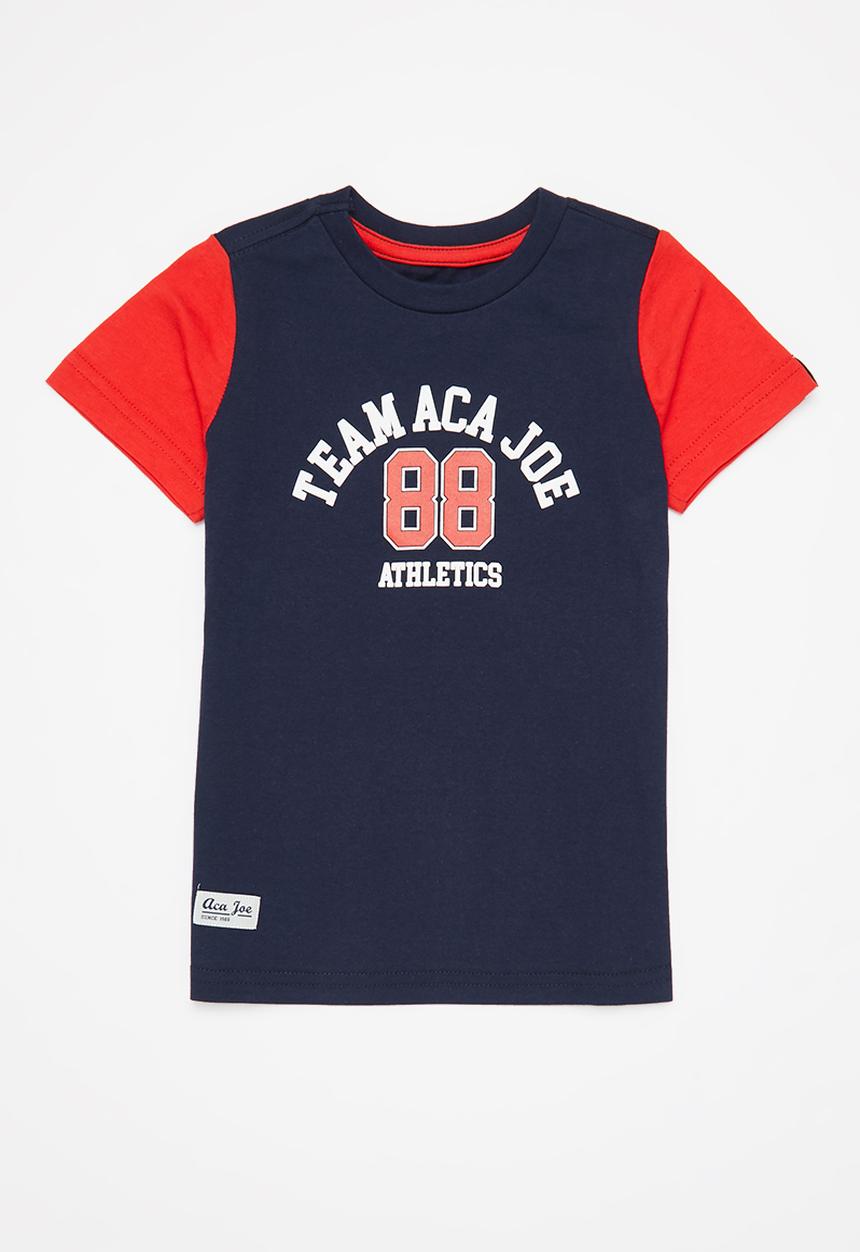 Aca Joe - Aca joe high square crew tee - navy/red