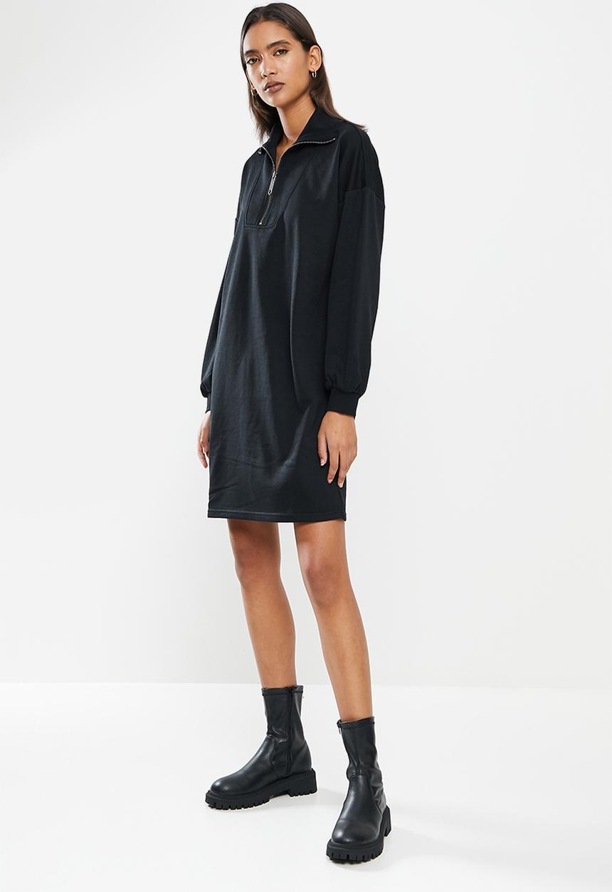 Noisy May - Kaylee long sleeve sweat dress - black