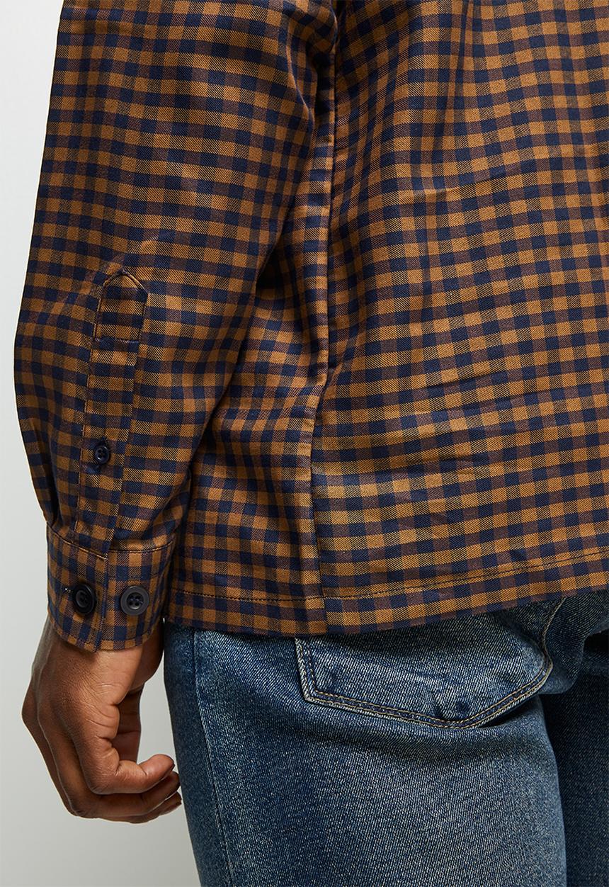 Lark & Crosse - Regular fit check long sleeve shirt - brown & navy 